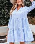Kaia Stripe Bracelet Sleeve Tiered Dress with Pockets