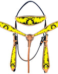 Yellow Western Horse Headstall Breast Collar Set American Leather Hilason