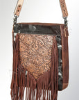 American Darling ADBG380BRWBR Large Crossbody Hand Tooled Hair On Genuine Leather Women Bag Western Handbag Purse