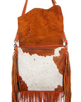 American Darling ADBG385TAWBR Messenger Hair-On Genuine Leather Women Bag Western Handbag Purse