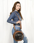 American Darling ADBG352BRW Canteen Hair On Genuine Leather Women Bag Western Handbag Purse