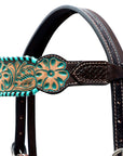 HILASON Western Horse Headstall American Leather Floral Dark Brown
