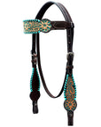 HILASON Western Horse Headstall American Leather Floral Dark Brown