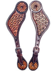 Western Leather Spur Straps Diamond Sparkle Carved Spur Straps Hilason