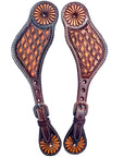 Western Leather Spur Straps Diamond Sparkle Carved Spur Straps Hilason