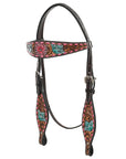 HILASON Floral Painted Beaded American Leather Horse Headstall Breast Collar