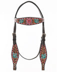 HILASON Floral Painted Beaded American Leather Horse Headstall Breast Collar