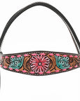 HILASON Floral Painted Beaded American Leather Horse Headstall Breast Collar