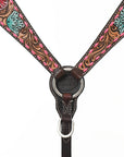 HILASON Floral Painted Beaded American Leather Horse Headstall Breast Collar
