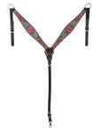 HILASON Floral Painted Beaded American Leather Horse Headstall Breast Collar