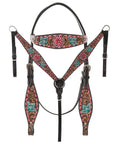 HILASON Floral Painted Beaded American Leather Horse Headstall Breast Collar