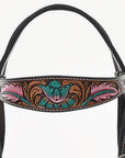 HILASON Floral Painted Beaded American Leather Horse Headstall Breast Collar