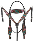 HILASON Floral Painted Beaded American Leather Horse Headstall Breast Collar
