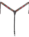HILASON Floral Painted Beaded American Leather Horse Headstall Breast Collar