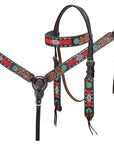 HILASON Floral Painted Beaded American Leather Horse Headstall Breast Collar