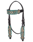 HILASON Floral Painted Beaded American Leather Horse Headstall Breast Collar