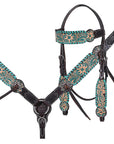 HILASON Floral Painted Beaded American Leather Horse Headstall Breast Collar