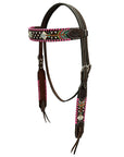 HILASON Floral Painted Beaded American Leather Horse Headstall Breast Collar