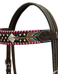 HILASON Floral Painted Beaded American Leather Horse Headstall Breast Collar