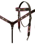 HILASON Floral Painted Beaded American Leather Horse Headstall Breast Collar