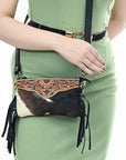 American Darling ADBG403BKW Small Crossbody Hand Tooled Hair-On Genuine Leather Women Bag Western Handbag Purse