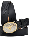 3D Belt Western Boys Basic Longhorn Floral Leather Black