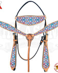 Western Horse Headstall Breast Collar Set American Leather Tan Hilason