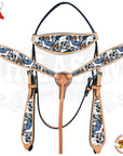 Western Horse Headstall Breast Collar Set American Leather Skull Hilason