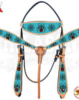 Western Horse Headstall Breast Collar Set American Leather Spider Hilason