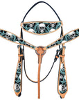 Western Horse Headstall Breast Collar Set American Leather Tan Hilason