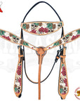 Western Horse Headstall Breast Collar Set American Leather Skulls Hilason