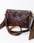 American Darling ADBG476ANTBR Envelope Hand Tooled Genuine Leather Women Bag Western Handbag Purse