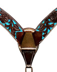 HILASON Western Horse Tack Set American Leather Dark Brown & Turquoise Inlay