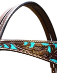 HILASON Western Horse Tack Set American Leather Dark Brown & Turquoise Inlay