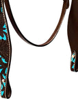 HILASON Western Horse Tack Set American Leather Dark Brown & Turquoise Inlay