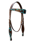 HILASON Western Horse Tack Set American Leather Dark Brown & Turquoise Inlay
