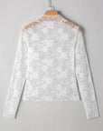 Myla Sheer Floral Lace Mesh Mock Neck Long Sleeve Top