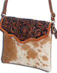 American Darling Envelope Hand Tooled Hair On Genuine Leather Women Bag Western Handbag Purse