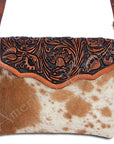 American Darling Envelope Hand Tooled Hair On Genuine Leather Women Bag Western Handbag Purse