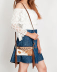 American Darling Small Crossbody Hand Tooled Hair On Genuine Leather women bag western handbag purse