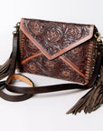 American Darling ADBG476ANTBR Envelope Hand Tooled Genuine Leather Women Bag Western Handbag Purse