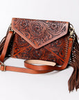 American Darling ADBG476ANTBR Envelope Hand Tooled Genuine Leather Women Bag Western Handbag Purse