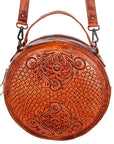 American Darling ADBG498A Canteen Hand Tooled Genuine Leather Women Bag Western Handbag Purse
