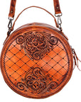 American Darling ADBG498A Canteen Hand Tooled Genuine Leather Women Bag Western Handbag Purse