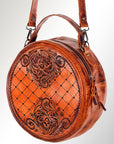 American Darling ADBG498A Canteen Hand Tooled Genuine Leather Women Bag Western Handbag Purse