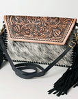 American Darling ADBGD111 Envelope Hand Tooled Hair-On Genuine Leather Women Bag Western Handbag Purse