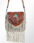 American Darling ADBGH133 Hand Tooled Hair On Genuine Leather Women Bag Western Handbag Purse