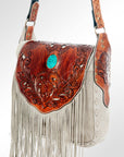 American Darling ADBGH133 Hand Tooled Hair On Genuine Leather Women Bag Western Handbag Purse