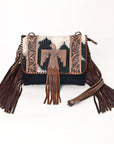 American Darling ADBG499BRW Envelope Hand Tooled Hair-On Genuine Leather Women Bag Western Handbag Purse