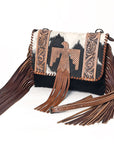 American Darling ADBG499BRW Envelope Hand Tooled Hair-On Genuine Leather Women Bag Western Handbag Purse